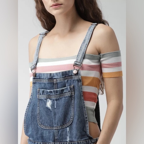 Forever 21 ripped denim overalls in light blue | size 30 | NEW - Picture 3 of 11